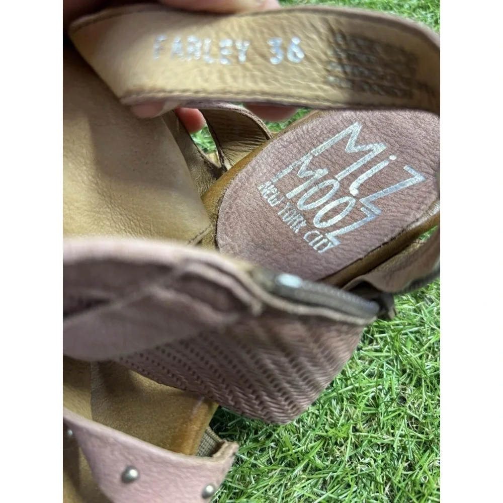 Miz Mooz Leather Buckle Demi-Wedge Sandals - Farley Blush EU 36 US 5.5-6